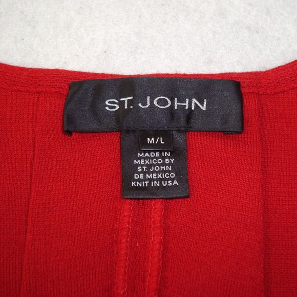 ST. JOHN Red Wool Blend V-Neck Poncho Cocoon Zip-Up Cardigan Sweater - Picture 2 of 10